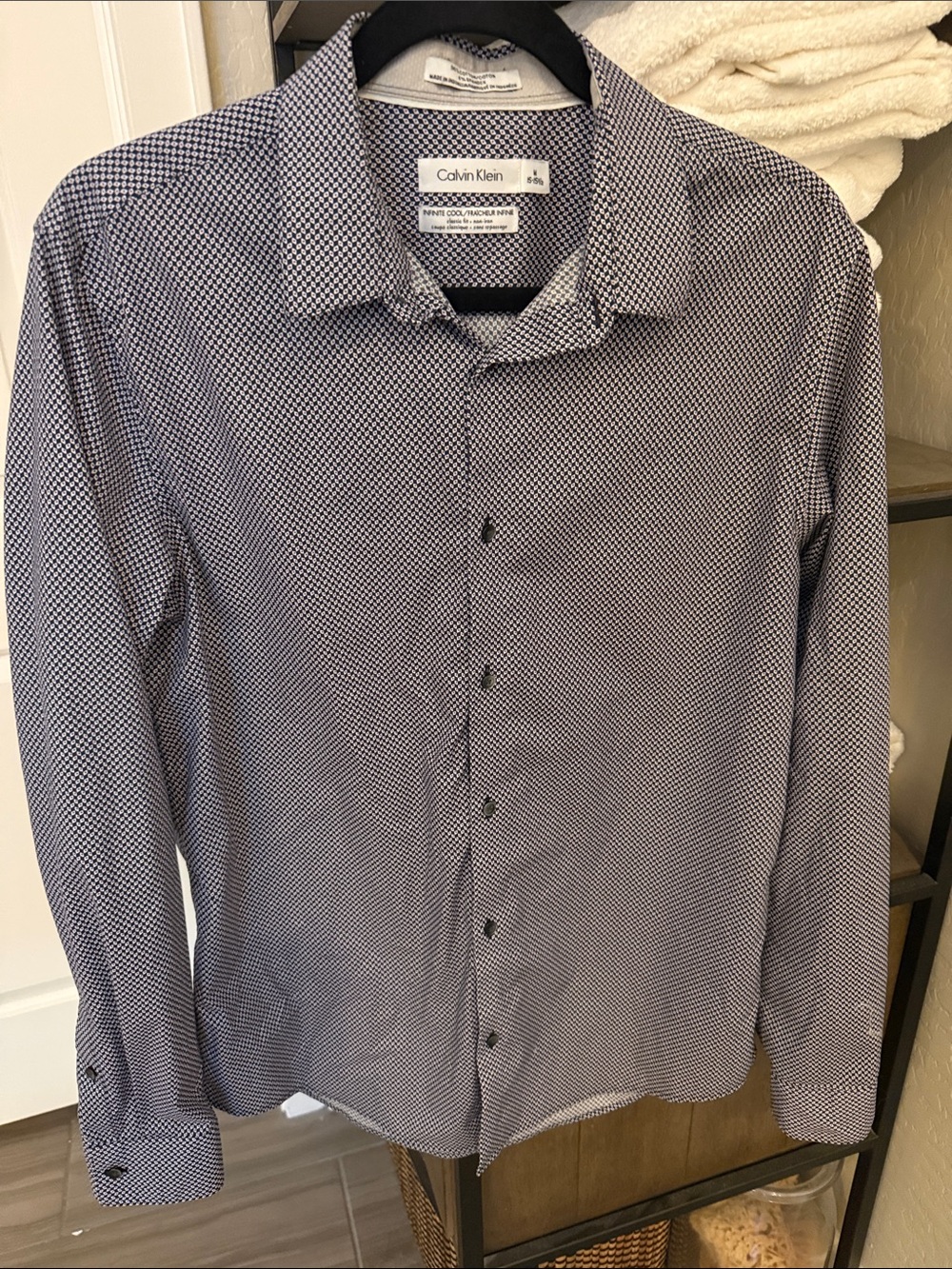 Calvin Klein Men’s Navy Micro-Pattern Dress Shirt